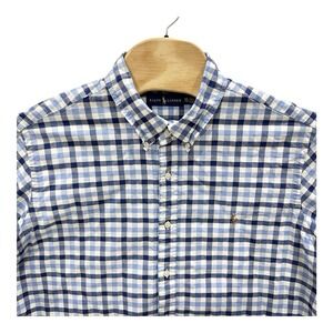 POLO RALPH LAUREN 2XL Blue Gingham Check Oxford 100% Button Cotton Classic Pony